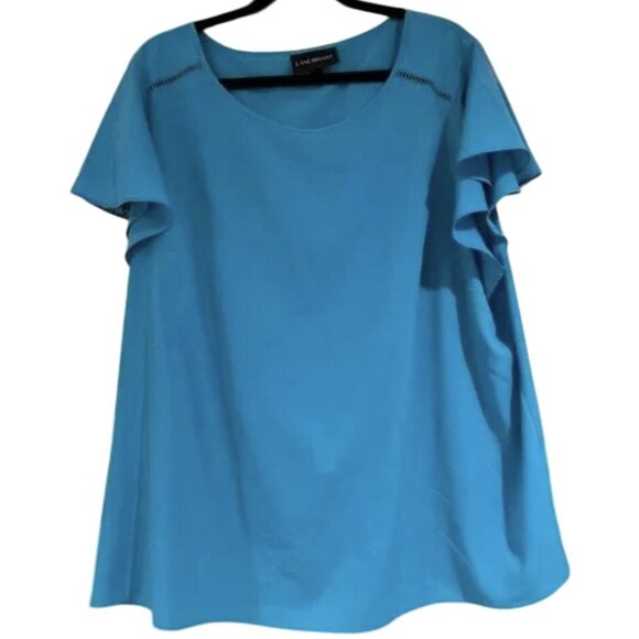 Lane Bryant Shirt Womens 26 Blue Flutter Sleeve Plus Size Blouse Summer Top - Picture 7 of 8